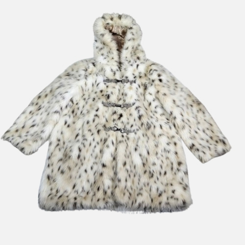 Fabulous Furs by Donna Salyers Snowleo Faux Fur Leopard Print Hooded Jacket